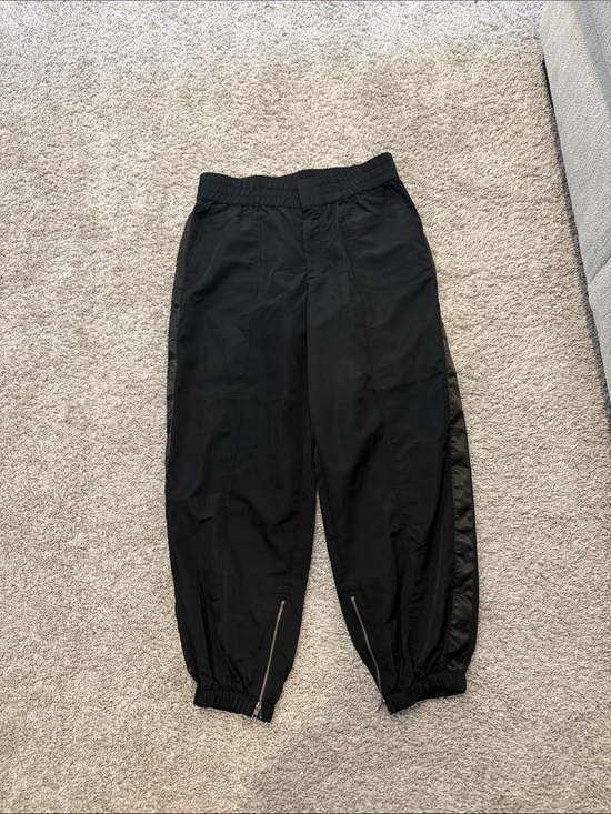Future Collective Pants - Black Elastic-Waist Capris with Side Satin Panels and Ankle Zips